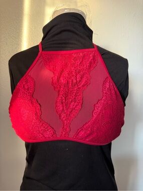 Xhilaration Red Lace High-Neck Bralette